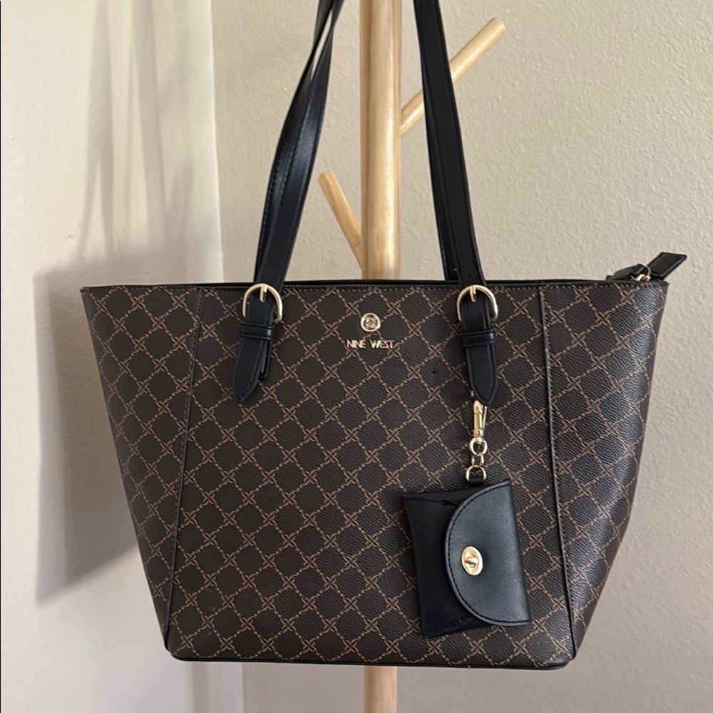Nine West Quilted Brown and Black Tote Bag